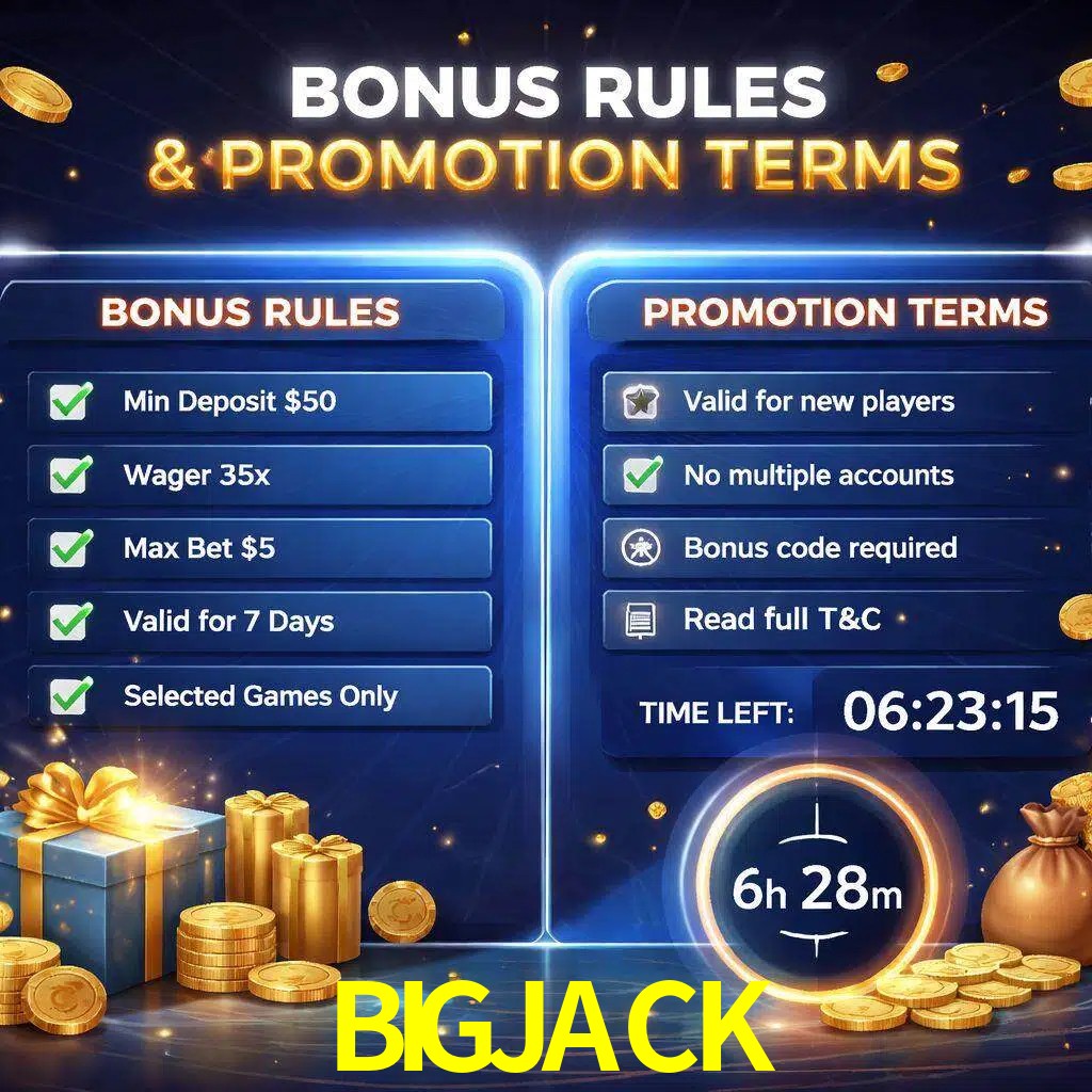 Reglas de promoción BIGJACK y condiciones de bonos explicadas visualmente