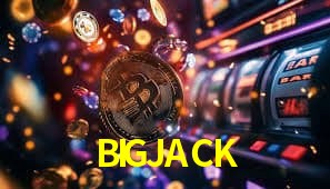 Escena dinámica inspirada en casino con iluminación BIGJACK, cartas, fichas e íconos de juegos digitales en un espacio moderno de juegos.